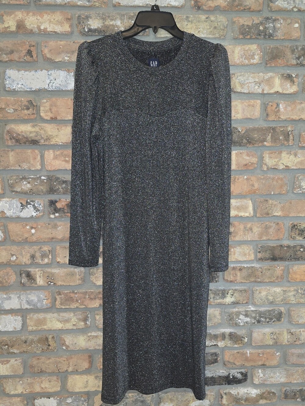 GAP Metallic Silver-Black Long Sleeve Shift Dress